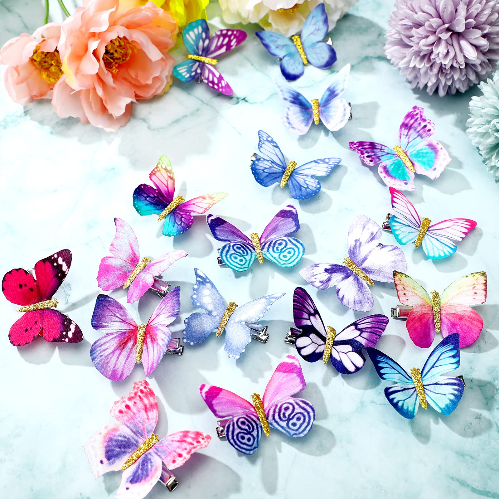 Boao 18 Pieces Glitter Butterfly Hair Clips for Girls Teens Women Hair Accessories (Bright Style)