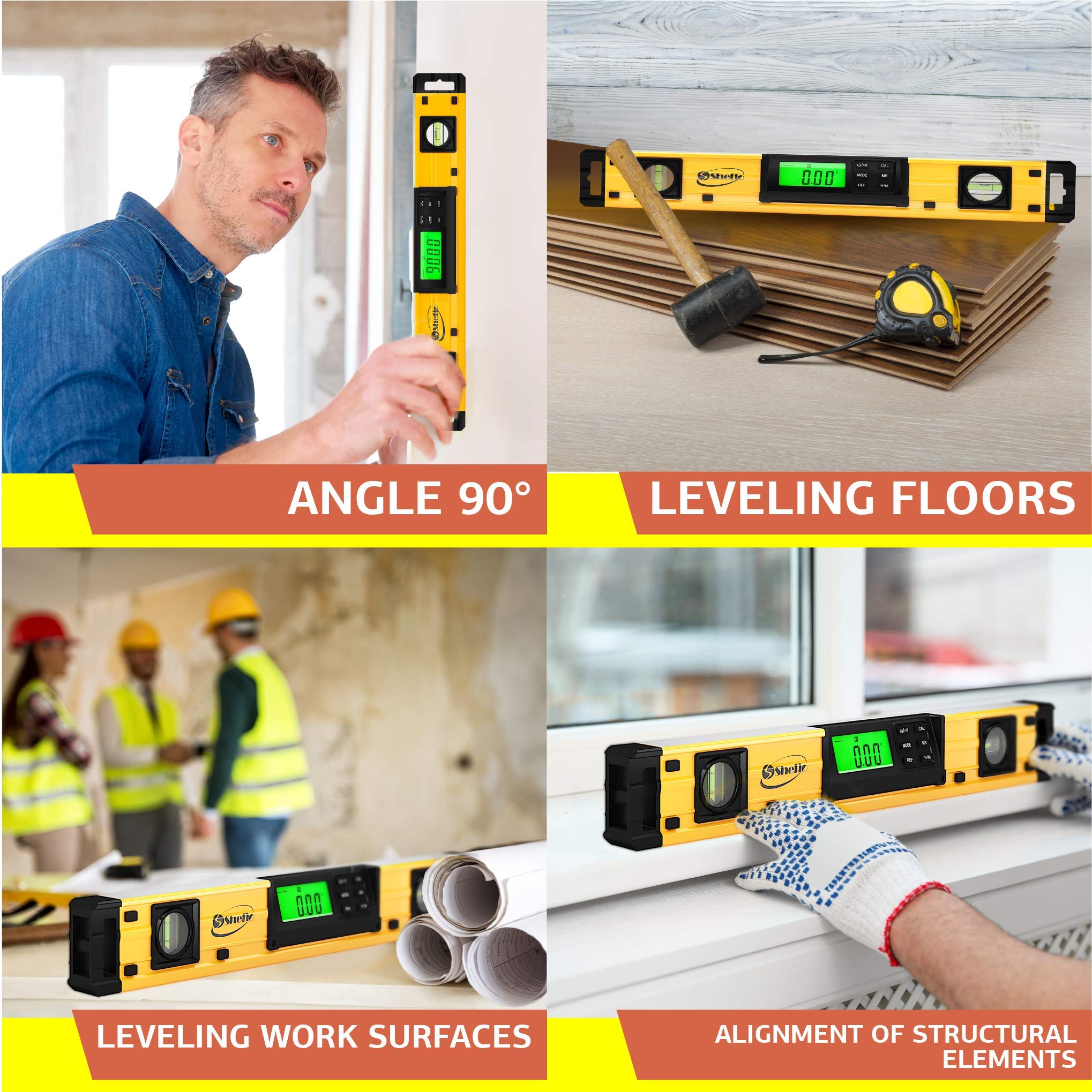Shefio Digital Level - 10 Inch Torpedo Level And Protractor, Bright Lcd Display, Audio Indicator, Magnetic Base - Includes Batteries And Case