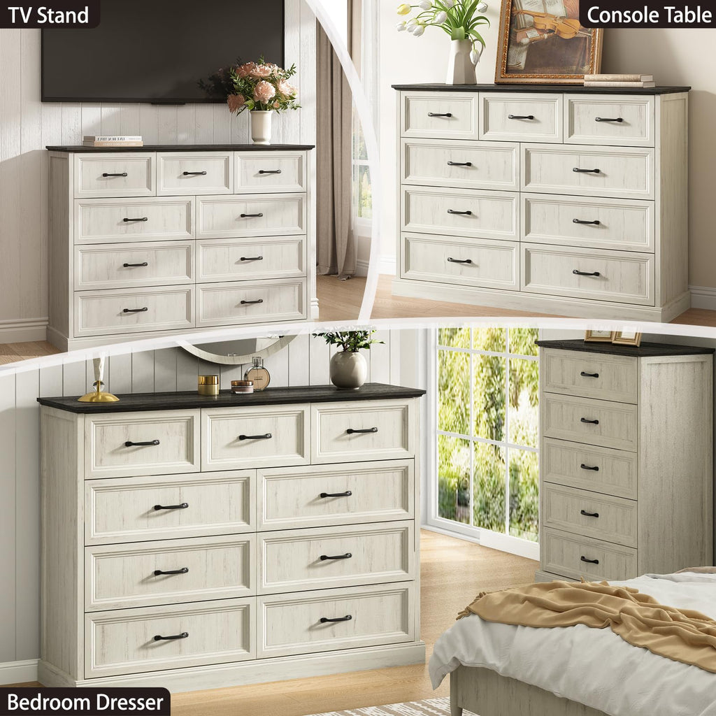 Farmhouse 5 Drawers Dresser for Bedroom, 44" Tall Brown dresser Wood Rustic Chest of Drawers with Wide Metal Handle,Natural Texture,Drawer Organizer for Bedroom,Living Room,Hallway and Entryway