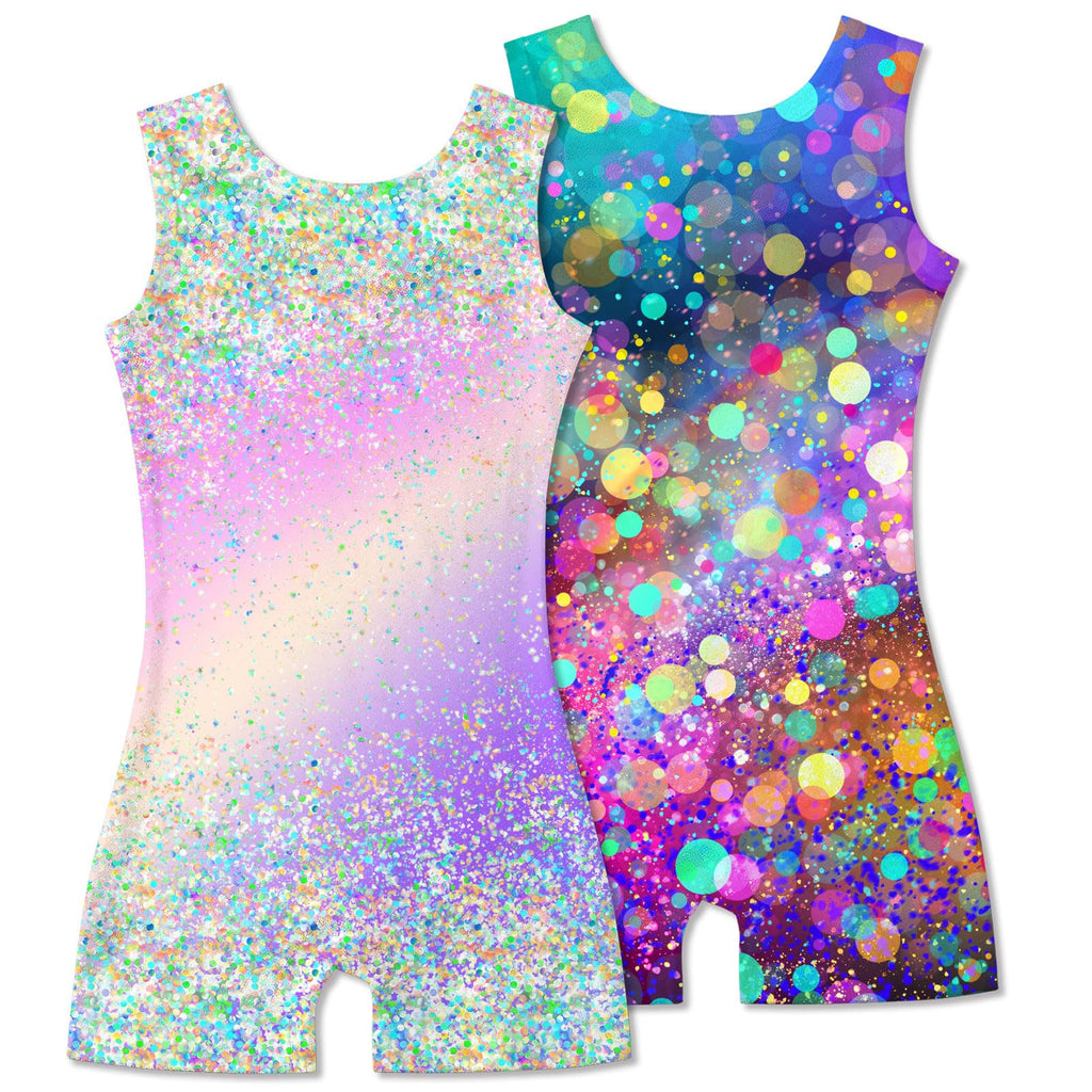2 Packs Gymnastics Leotards for Girls Mermaid Leopard Dance Leotard Kids Biketard with Shorts