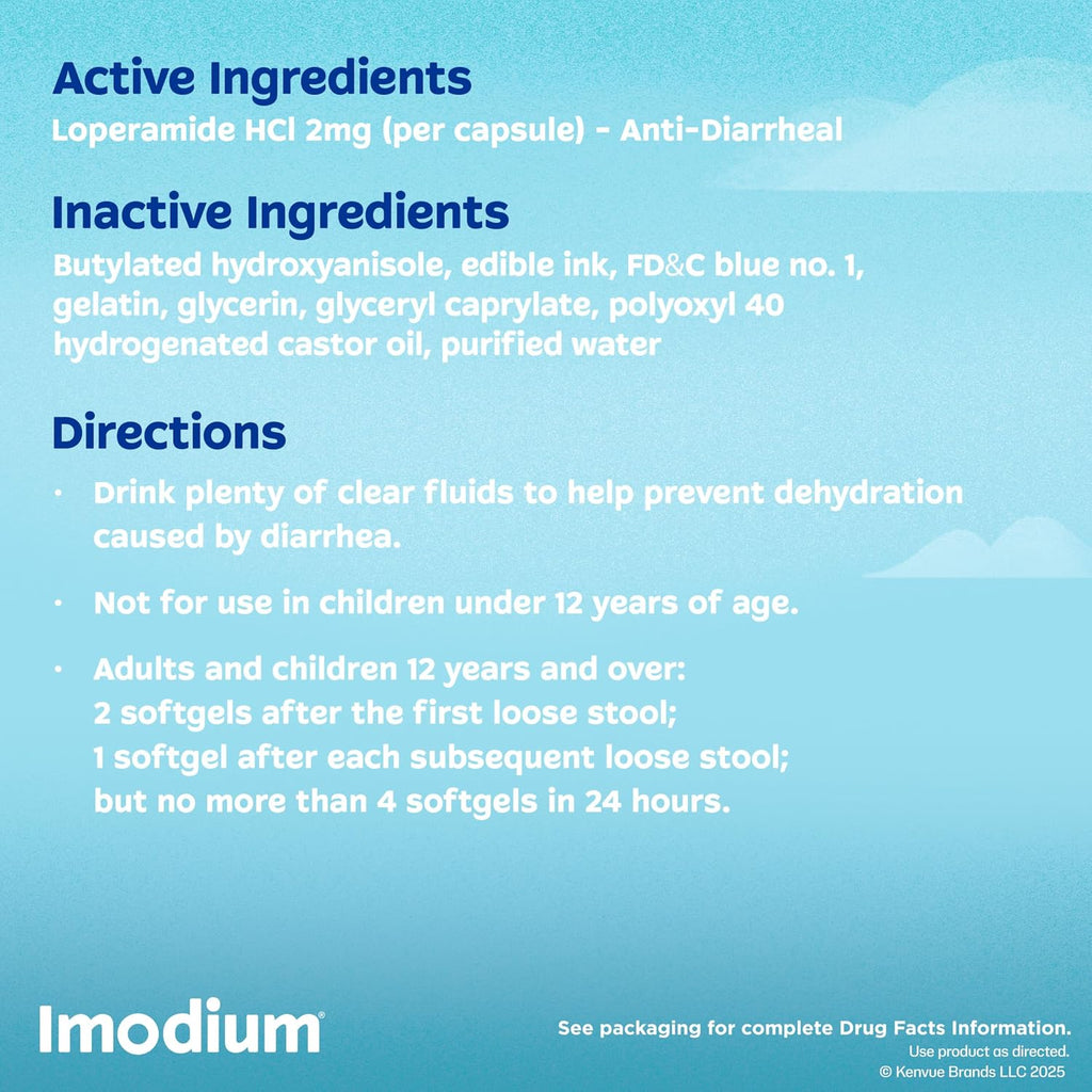 Imodium A-D Diarrhea Relief Softgels with Loperamide HCl, Anti-Diarrheal Medicine to Help Control Symptoms of Diarrhea Due to Acute, Traveler's Diarrhea, HSA/FSA Eligible, 12 ct
