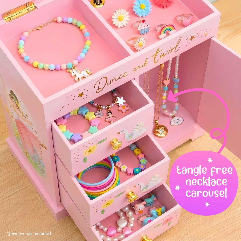 Giggle & Honey® Unicorn Musical Jewelry Box for Girls Unicorn Toys for Girls Age 4-6 Kids Jewelry Box with Drawers