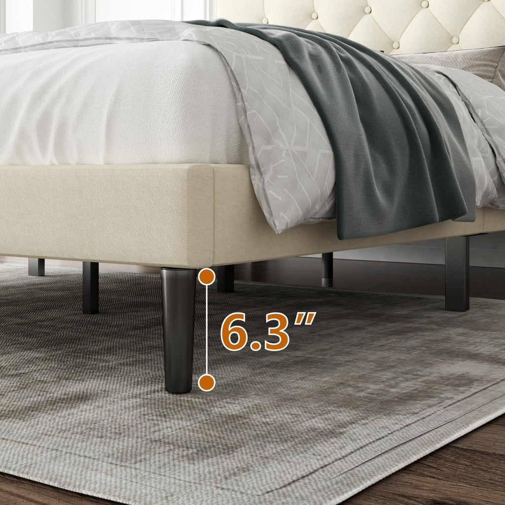 CXVX Full Size Platform Bed Frame with Upholstered Headboard, Button Tufted Design, Strong Wooden Slats, No Box Spring Needed, Easy Assembly, Noise Free