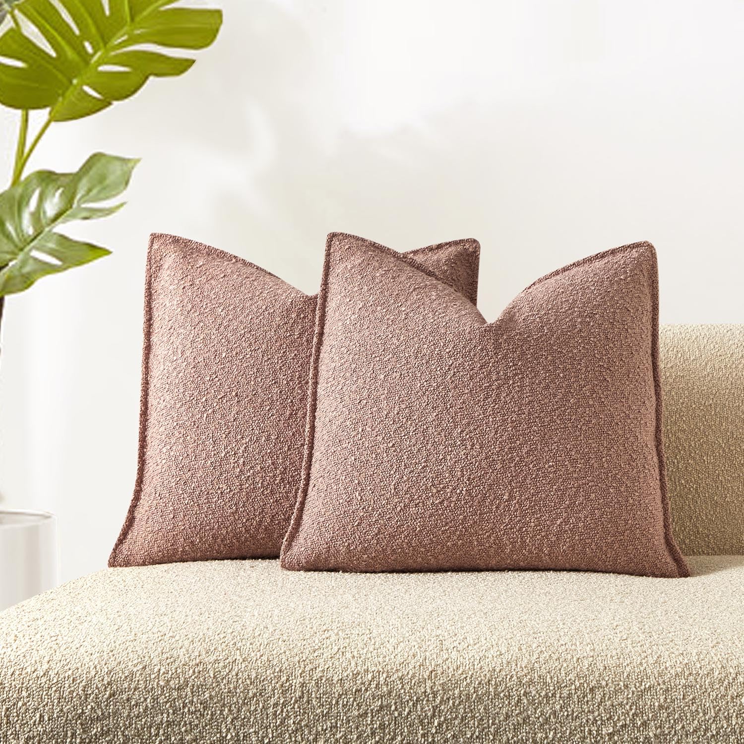 JUSPURBET Pillow Covers Set of 2 Decorative Throw Pillow Covers Case for Couch Sofa Bed Soft Boucle Textured Cushion Covers with Hidden Zipper for Home Decor Living Room 16x16,Beige