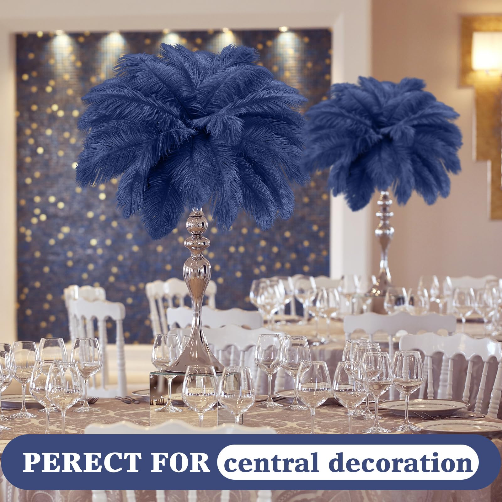 Retrowavy 50 Pcs 14-16 Inches Large Natural Ostrich Feathers Bulk for Centerpieces for Wedding Party Centerpieces Home Decoration Flower Arrangement (Black)