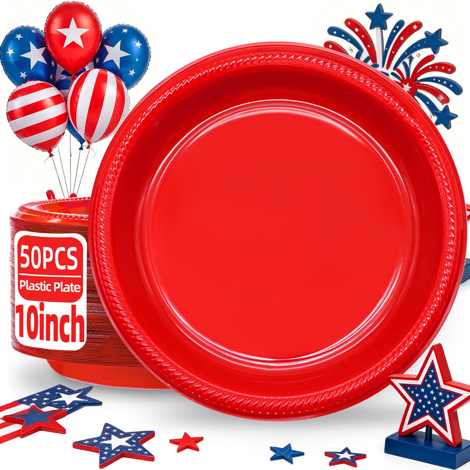 50 Pcs Black Plastic Plates, 10 Inch Black Plates, Black Party Plates Disposable for Birthday Weddings Fathers Day World Cup