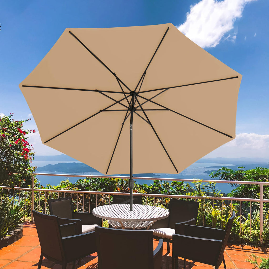 Sundale Outdoor 9FT Patio Umbrella with Sand Bag Umbrella Base, Outdoor Umbrella with Tilt and Crank, Beige