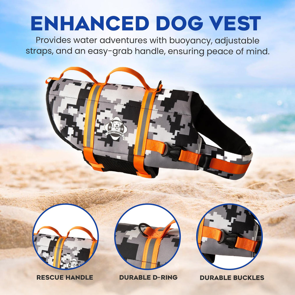 Dog Life Jacket — Premium Swim Vest with SafeChin Anti-Choke Collar | PAWS Aboard Blue & Yellow | RapidLift Rescue Handle, D-Ring, Reflective Trim | Boating, Kayaking, Pool | XX-Small (Under 6 lbs)