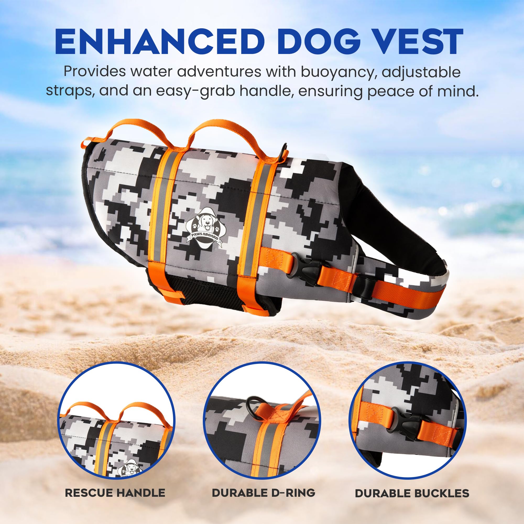 Dog Life Jacket — Premium Swim Vest with SafeChin Anti-Choke Collar | PAWS Aboard Blue & Yellow | RapidLift Rescue Handle, D-Ring, Reflective Trim | Boating, Kayaking, Pool | XX-Small (Under 6 lbs)