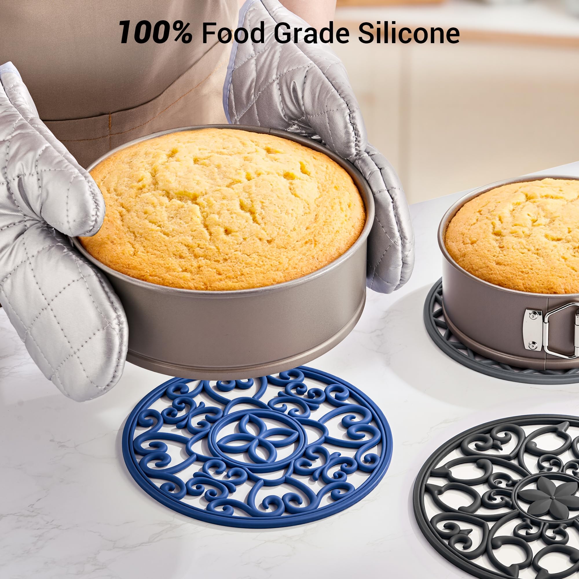 SMARTAKE 6 Set Silicone Trivet Mats for Hot Dishes, Heat Resistant Pots and Pans Holders, Non-Slip Flexible Hot Pads Coasters for Countertops Table, Modern Kitchen Decor Accessories (Black)