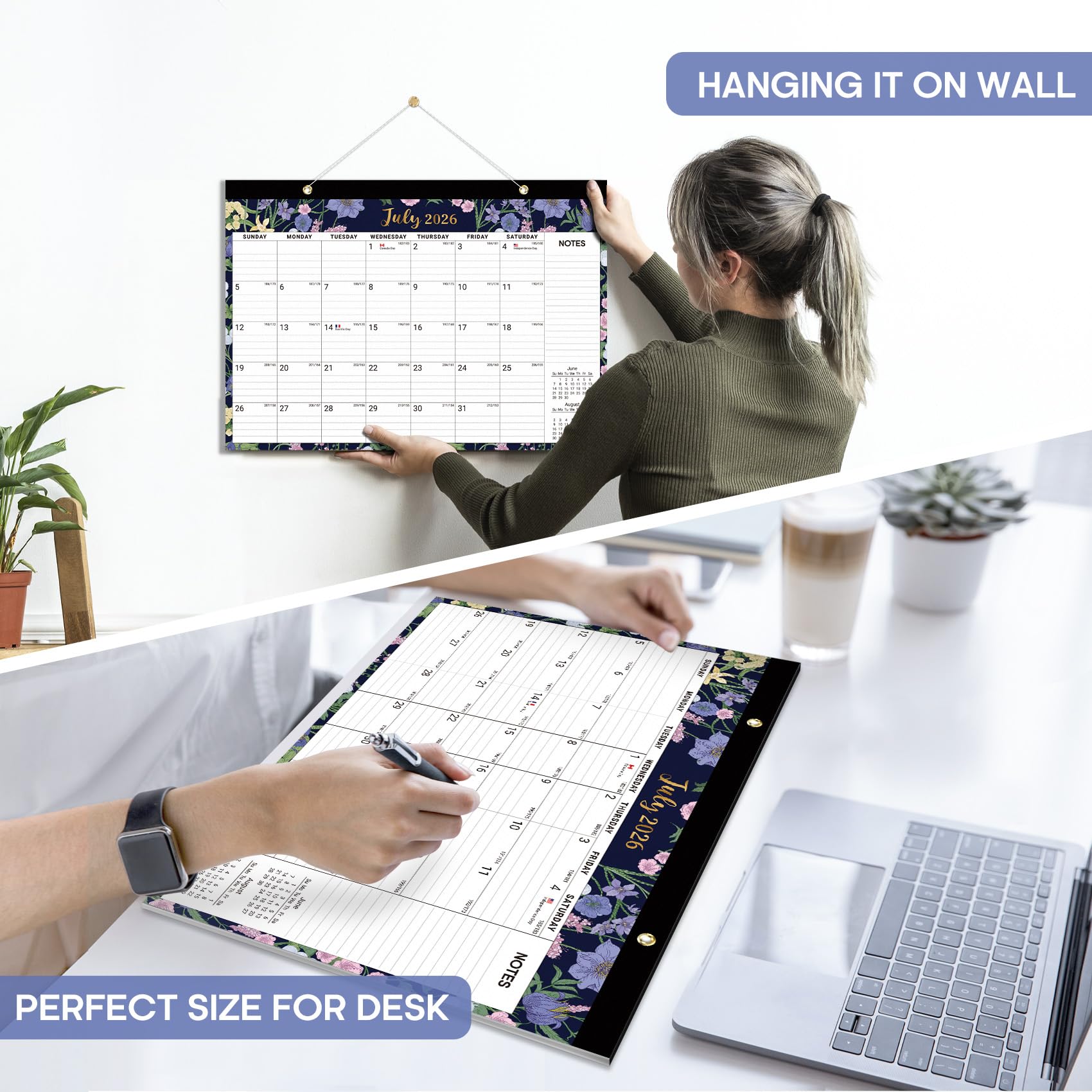 Desk Calendar 2026-2027, 21-Month Calendar Runs Until June 2027, Large 17" x 12" Monthly Desktop & Wall Calendar for Home & Office - Floral