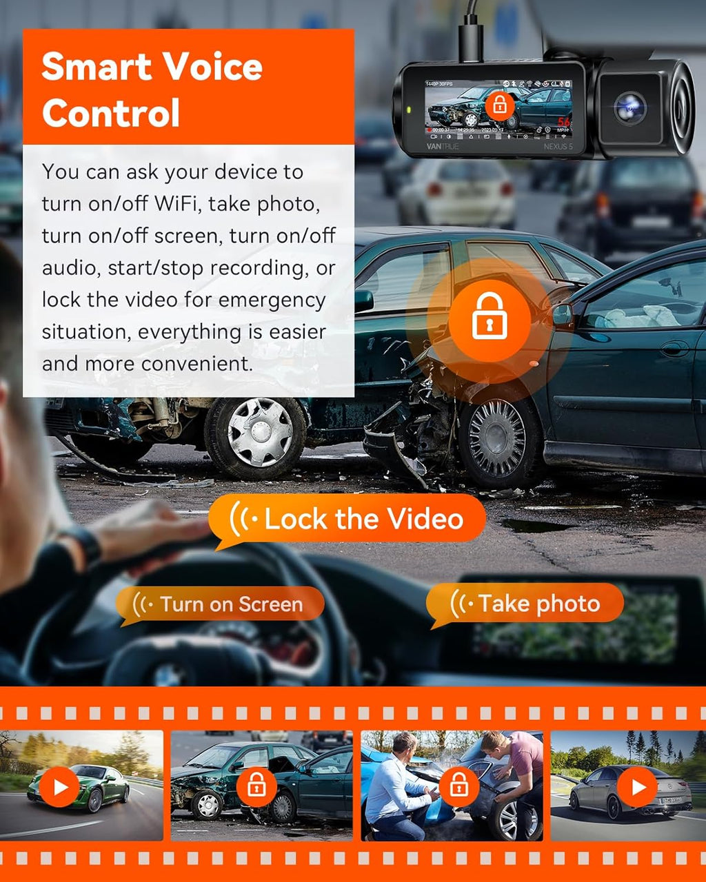 Vantrue N5 4 Channel WiFi 360° All Sides Dash Cam, STARVIS 2, IR Night Vision, 2.7K+1080P*3 Front Rear Inside Dashcam, Voice Control, GPS, 24 Hours Buffered Parking Mode Dash Camera, 512GB Max (N5)