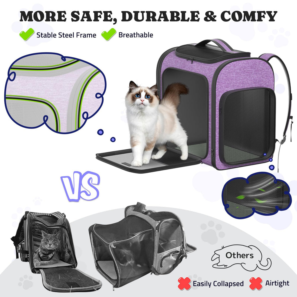 Cat Carrier Backpack with Detachable Play Tunnel, 2 in 1 Cat Tunnel Backpack Suitable for Carrying & Playing, Expandable Pet Carrier for Small Medium Kitten Puppy, Suitable for Travel Hiking Camping