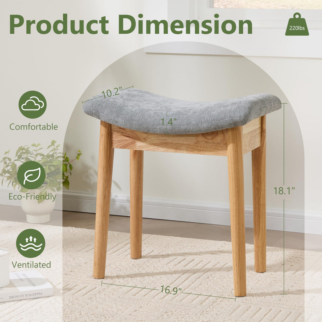 Royal Windsor Vanity Stool with Saddle Cushion, 18 Inch Makeup Vanity Chair for Living Room, Modern Foot Stool Ottoman Piano Bench,Small Upholstered Bench for Bedroom, Beige