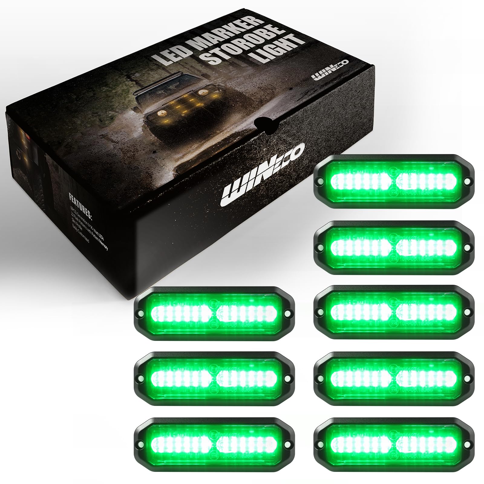 WINECO Amber led strobe lights for trucks 8pcs 12-LED Surface Mount Flashing Strobe Lights kit for Trucks Car Vehicles LED Mini Grille Grill Strobe Light Head Emergency Hazard Warning lights