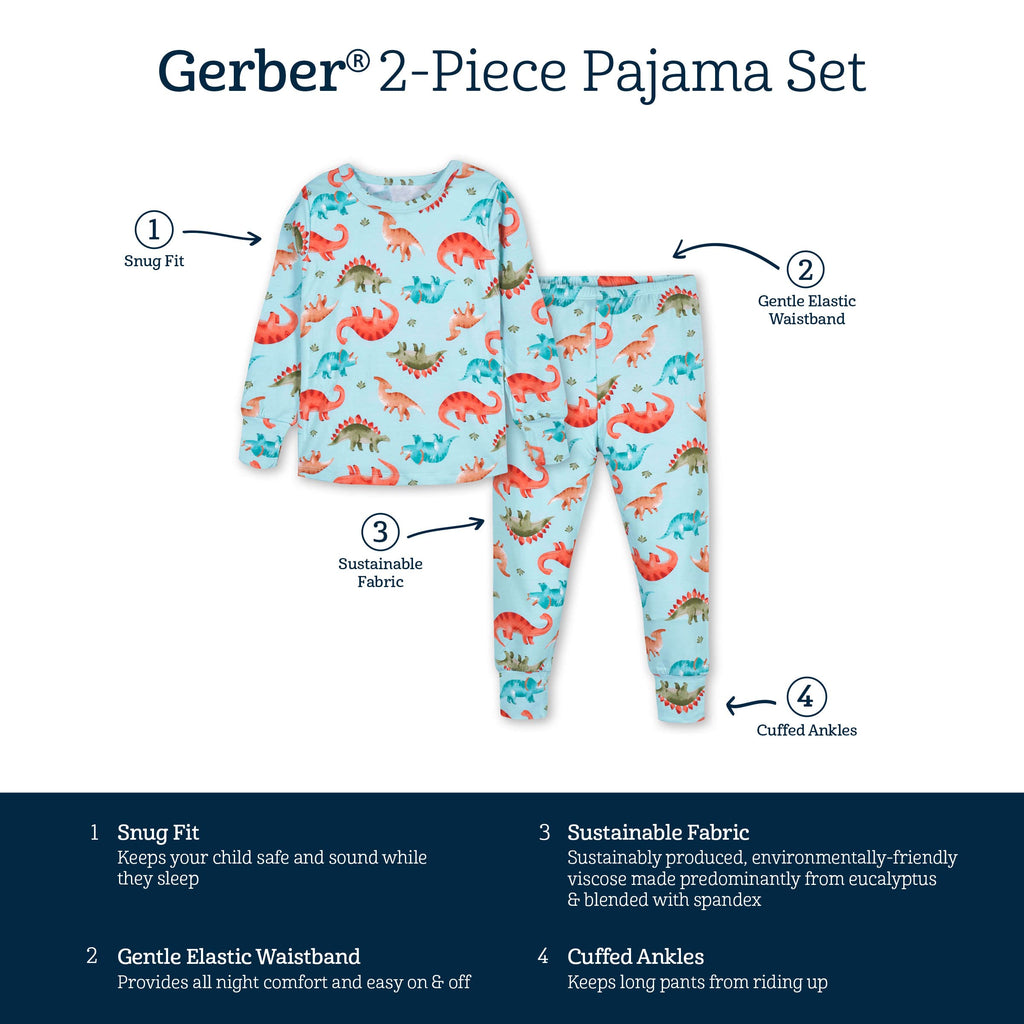 Gerber Unisex Baby Toddler Buttery Soft 2-Piece Snug Fit Pajamas with Viscose Made from Eucalyptus