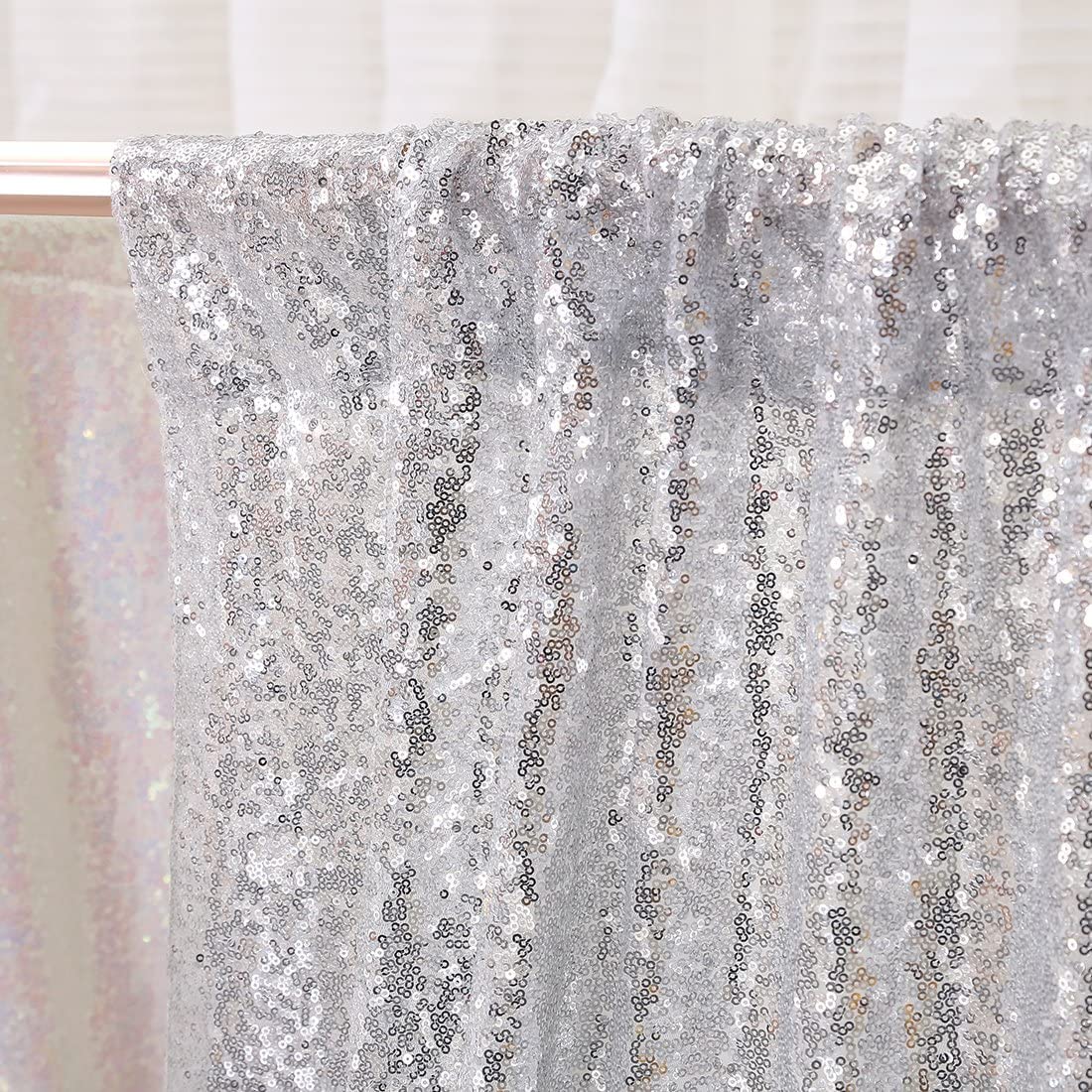 Poise3EHome Baby Blue Sequin Backdrop Curtain, 2 Panels 2Ft x 8Ft Glitter Photography Background for Party Baby Shower Wedding Birthday Christmas Thanksgiving Halloween Decoration