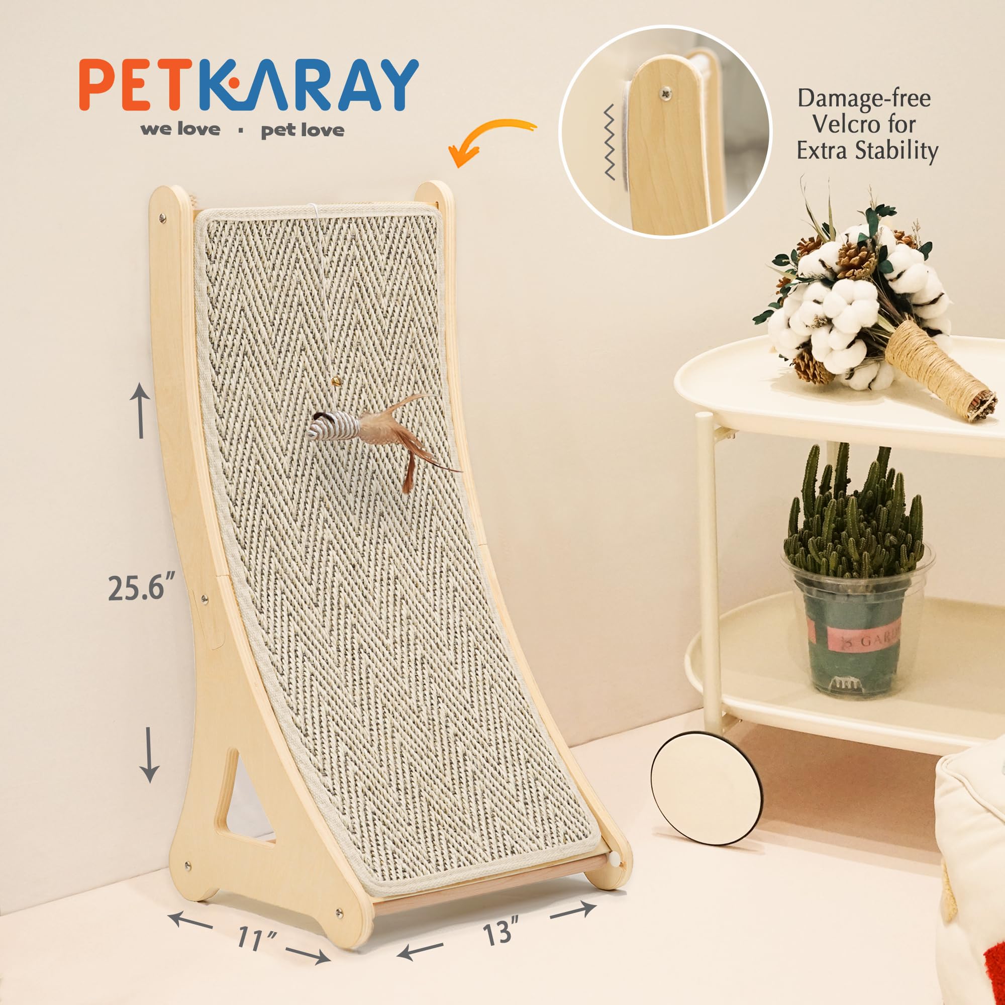 PETKARAY Couch Corner Cat Scratcher, 28.5" Sisal Scratching Post for Cats | Corner Wall Scratch Pad for Furniture Protection, Large Vertical Cat Scratching Post with Plush Base