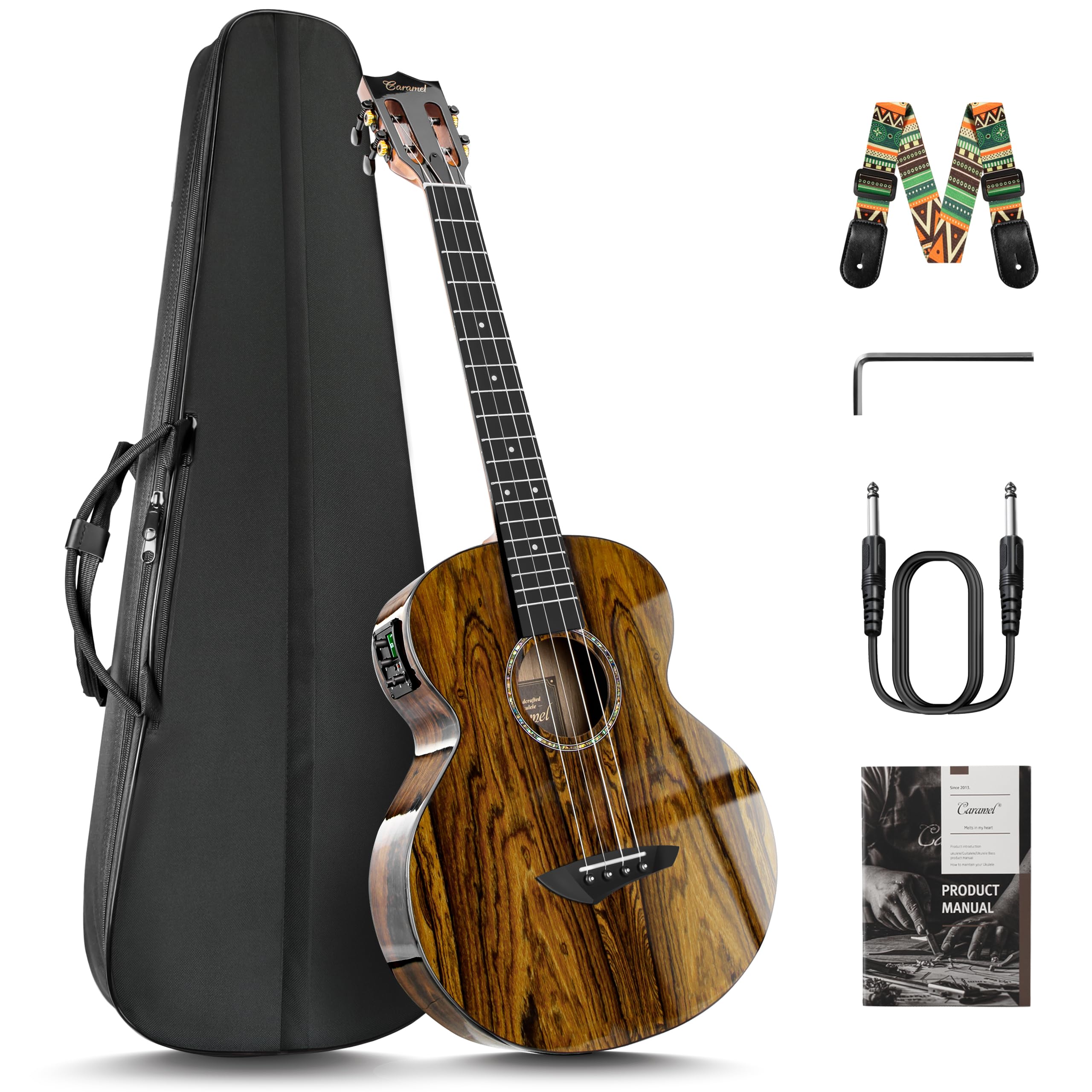 Caramel TEG95 Butterfly Bocote Glossy Tenor Acoustic & Electric Ukulele | 26-inch Handmade Professional Ukelele Kit with Accessories