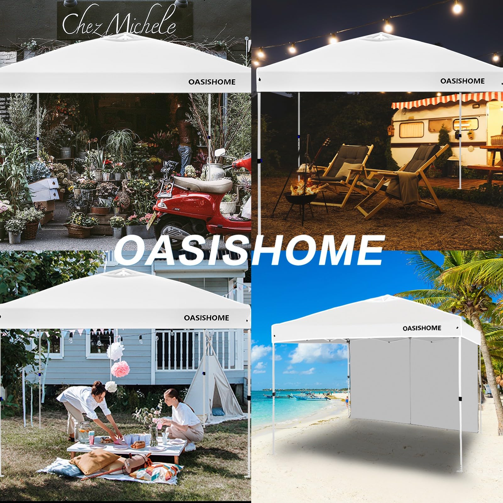 OASISHOME Canopy Tent 10'x10' Pop Up Gazebo with 1-Person Set Up, 4 Sidewalls, Wheeled Bag, Waterproof UV Protection Heavy-Duty Steel Frame Shelter for Patio Outdoor Wedding Party Event (Black,10x10)