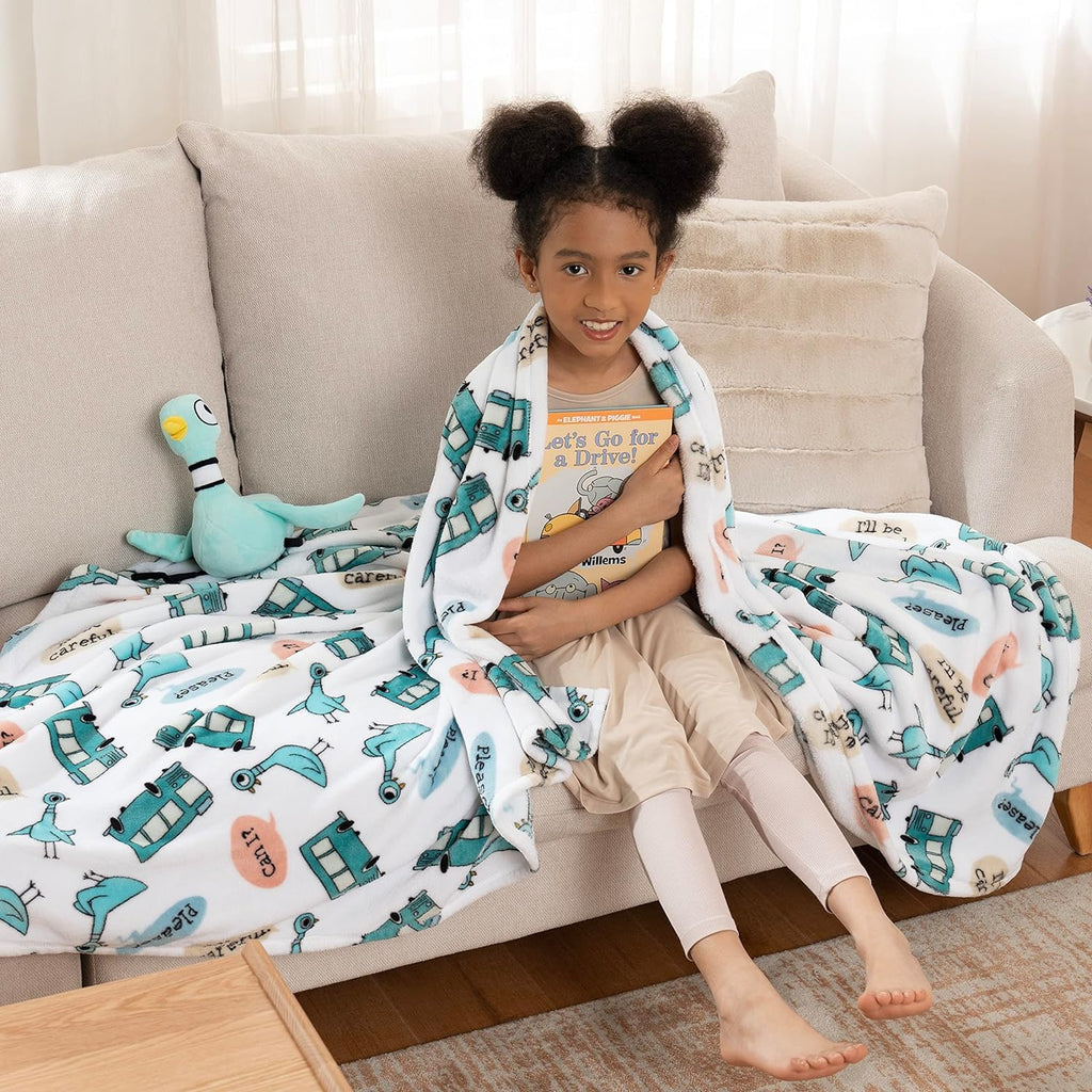 Berkshire Blanket VelvetLoft® Luxury Soft Polyester Throw Blanket, Don’t Let The Pigeon Drive The Bus, 50 x 70in(Official Mo Willems® Product)