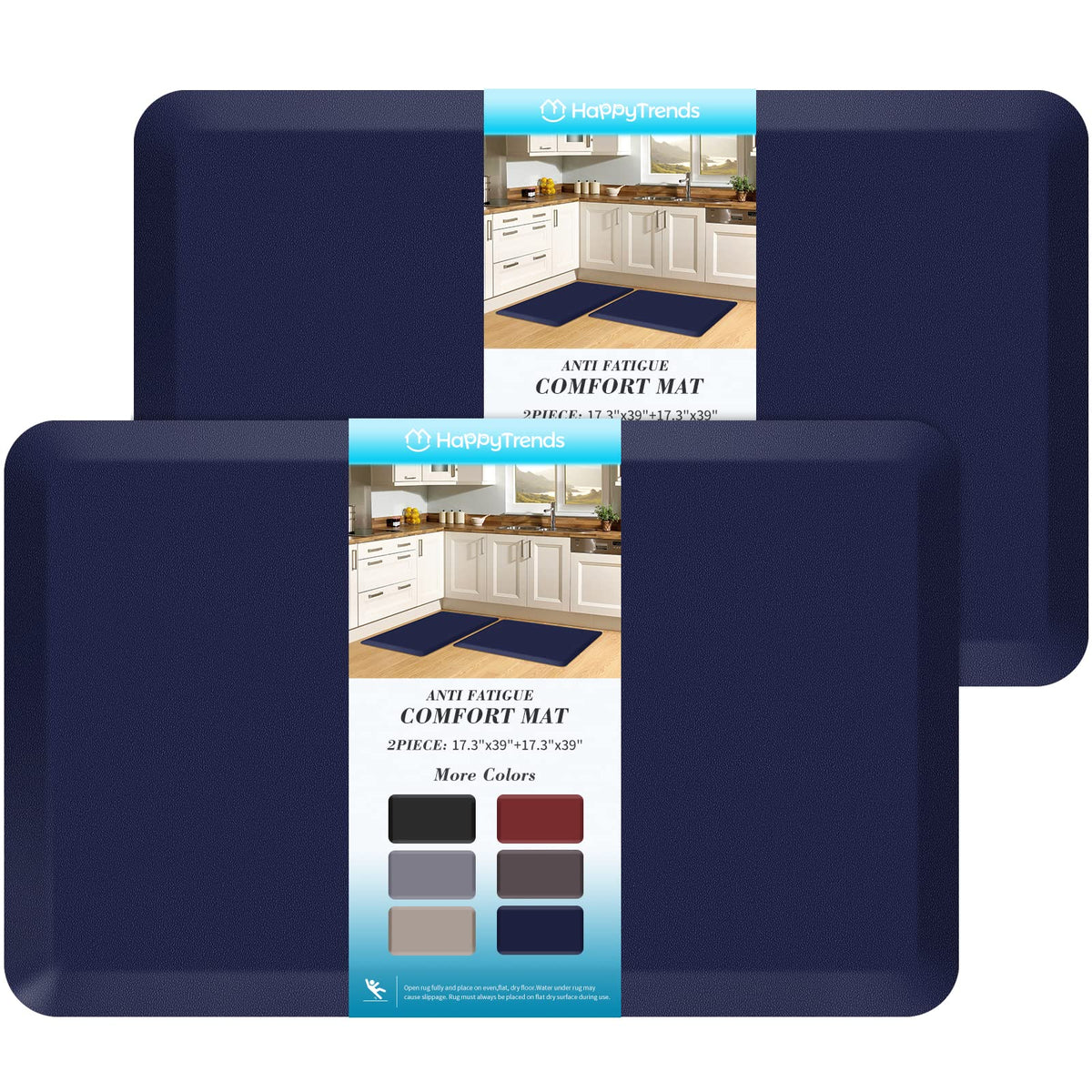 HappyTrends 2 PCS Kitchen Mat Cushioned Anti-Fatigue Floor Mat, Heavy Duty Ergonomic Comfort Foam Standing Mat, Waterproof Non-Slip Kitchen Rugs for Home, Office, Laundry,Black