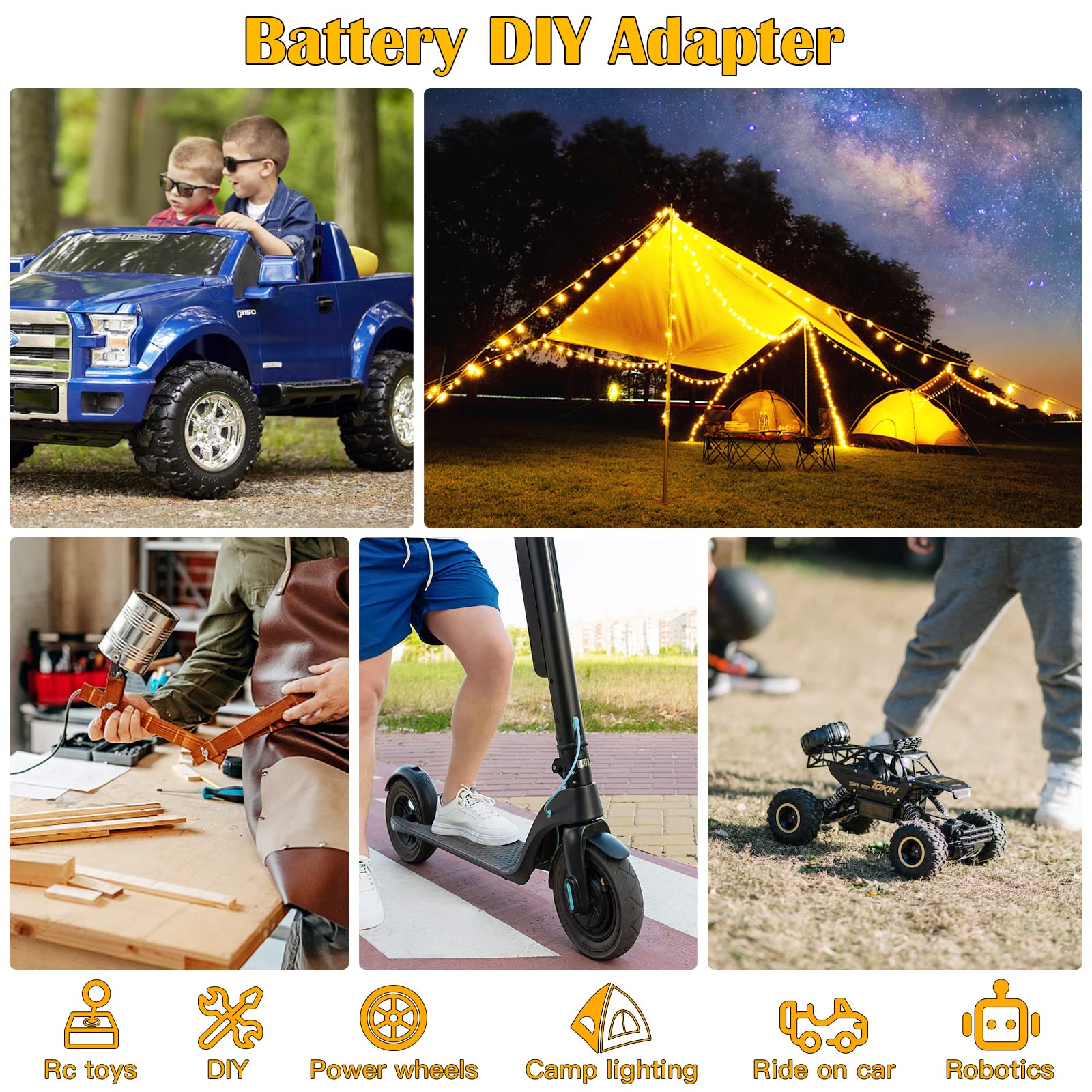 Power Wheels Adapter for Dewalt 20V Battery Adapter Power Wheels Battery Conversion Kit with Switch, Fuse & Wire Terminals, 12AWG Wire, Power Connector for DIY Ride On Truck, RC Car Toys and Robotics