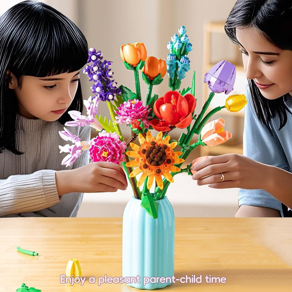 Sawaruita Purple Tulip Flower Bouquet Building Block Sets for Adult Women | Botanical Collection with Vase, Home Decor Gifts for Mothers Day,Valentines,Birthday
