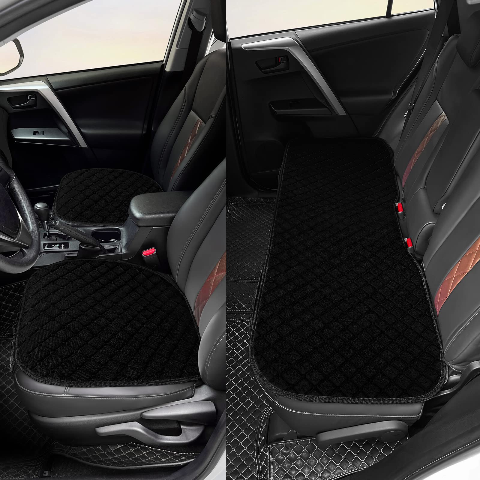 surpassme Comfortable Car Seat Covers Universal Front Seat Covers for Car Accessories, Padded Car Interior Covers for Automotive, SUV, Truck, and Van(Black)