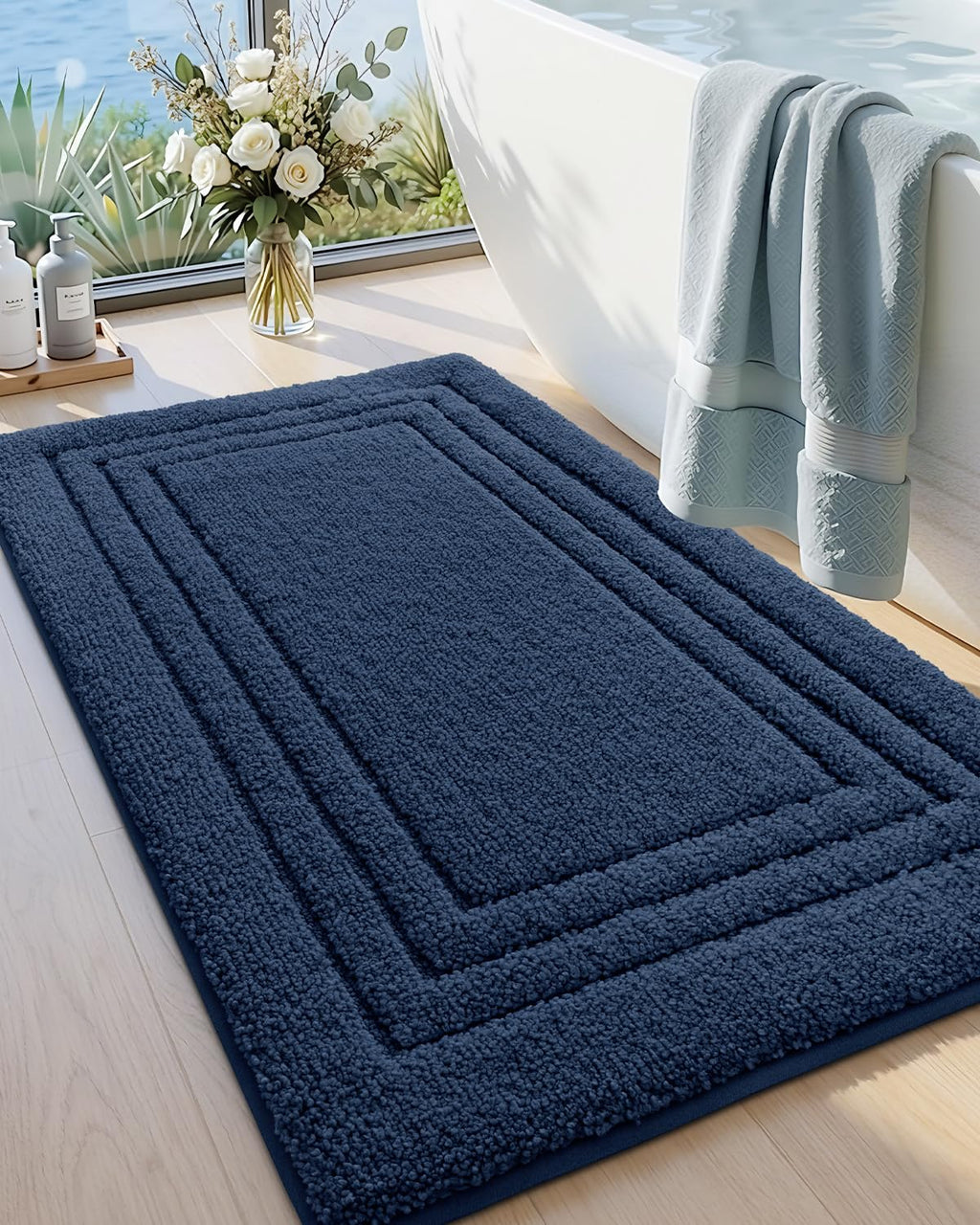 DEXI Bath Mats Bathroom Rug, 32x20 Non Slip Bathroom Rugs Washable, Absorbent Bathmat Quick Dry for Shower Floor Sink, Beige
