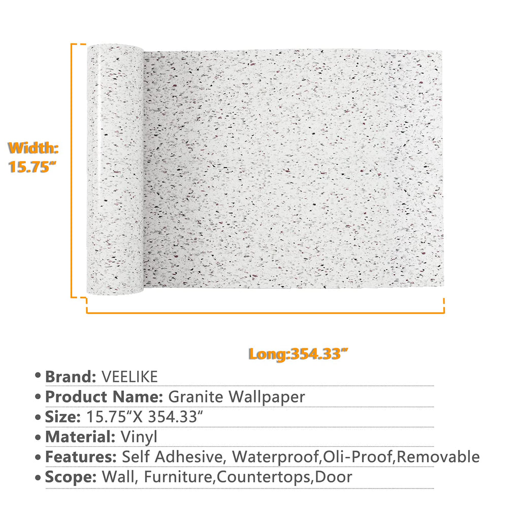 VEELIKE 15.7''x118'' Granite Contact Paper for Countertops Waterproof Self Adhesive Granite Wallpaper Peel and Stick Countertops for Kitchen Bathroom Counter Top Removable Decorative Vinyl Film