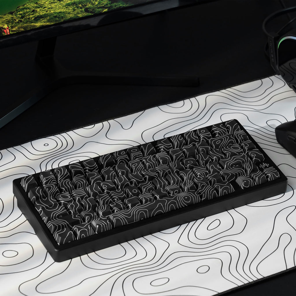 dagaladoo Black Topographic keycaps Double Shot PBT keycaps Shine Through Keyboard Keys Side Printed Key caps Cherry Profile Custom keycap Set for100%, 75%, 65%, 60% US Layout Mechanical Keyboard
