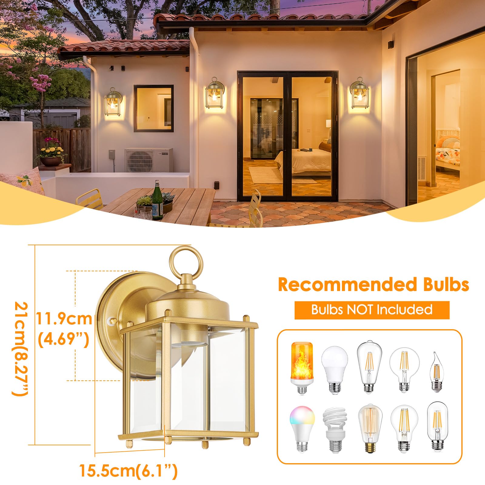 MATAMEYE Outdoor Wall Lantern, Exterior Dark Chocolate Waterproof Wall Sconce Lighting Fixture, Front Door Wall Lamp with Clear Beveled Glass, 2 Pack
