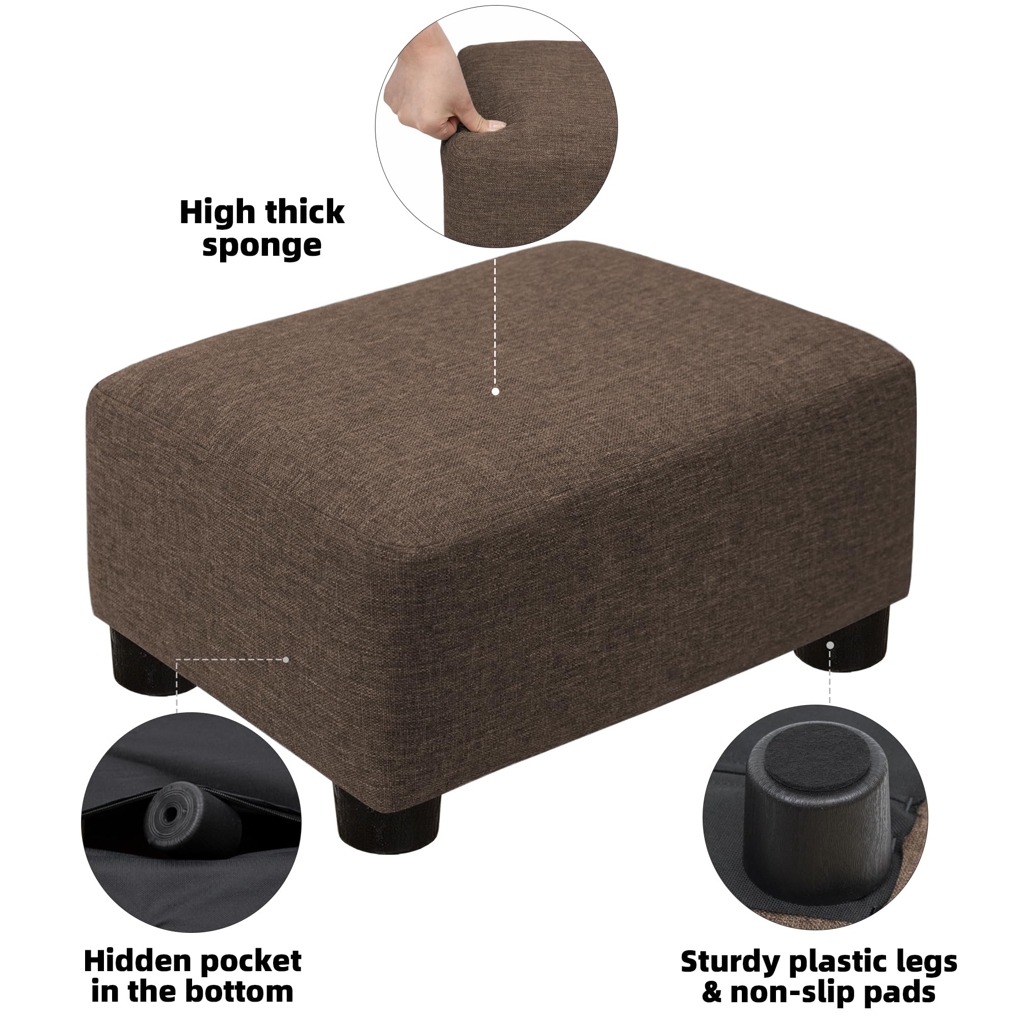CAROLMADE Small Foot Stool Ottoman Footstool with Legs Under Desk Footrest for Living Room Bedroom and Office, Black