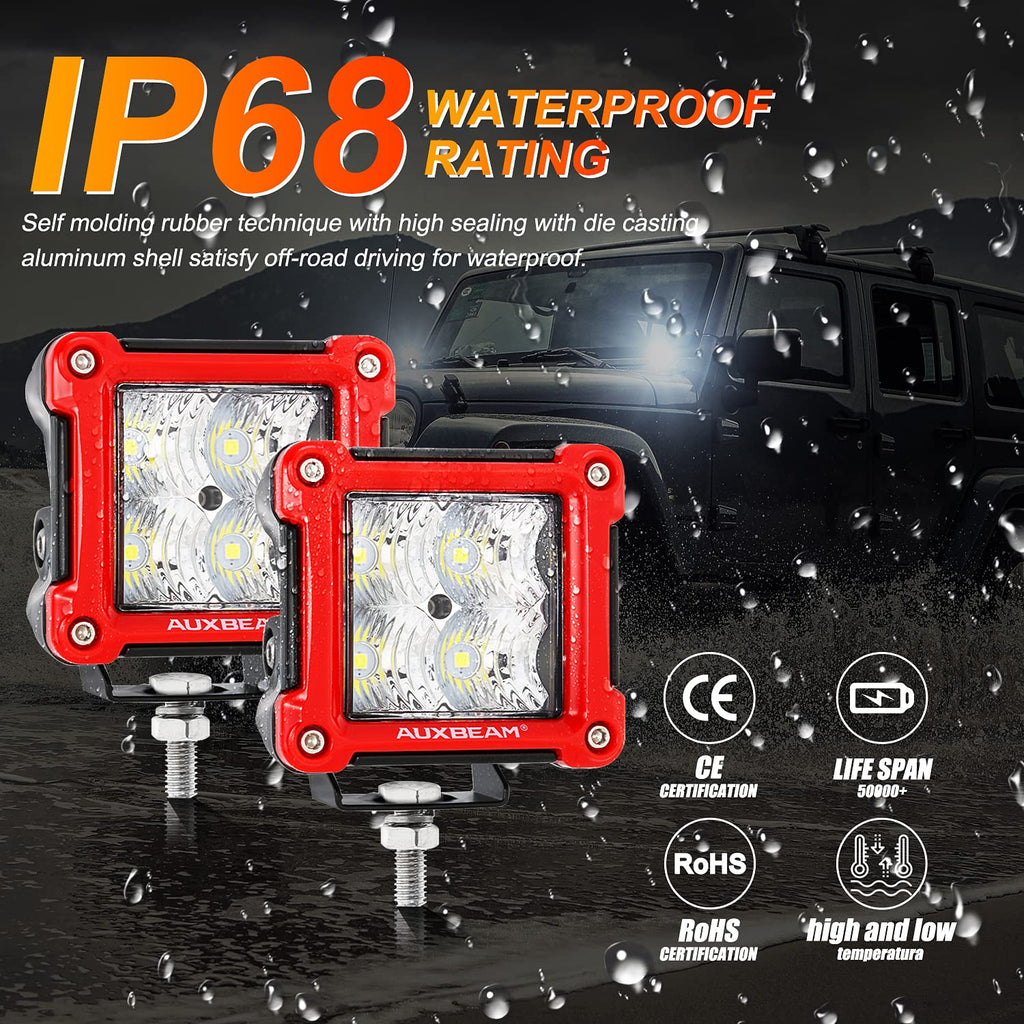 Auxbeam FA Series 3 Inch LED Cubes with DRL 2 Modes Spot Beam Offroad Lights 20W Driving Spotlights A-Pillar Ditch Lights for 4x4 Truck Car ATV Motorcycle, Pair