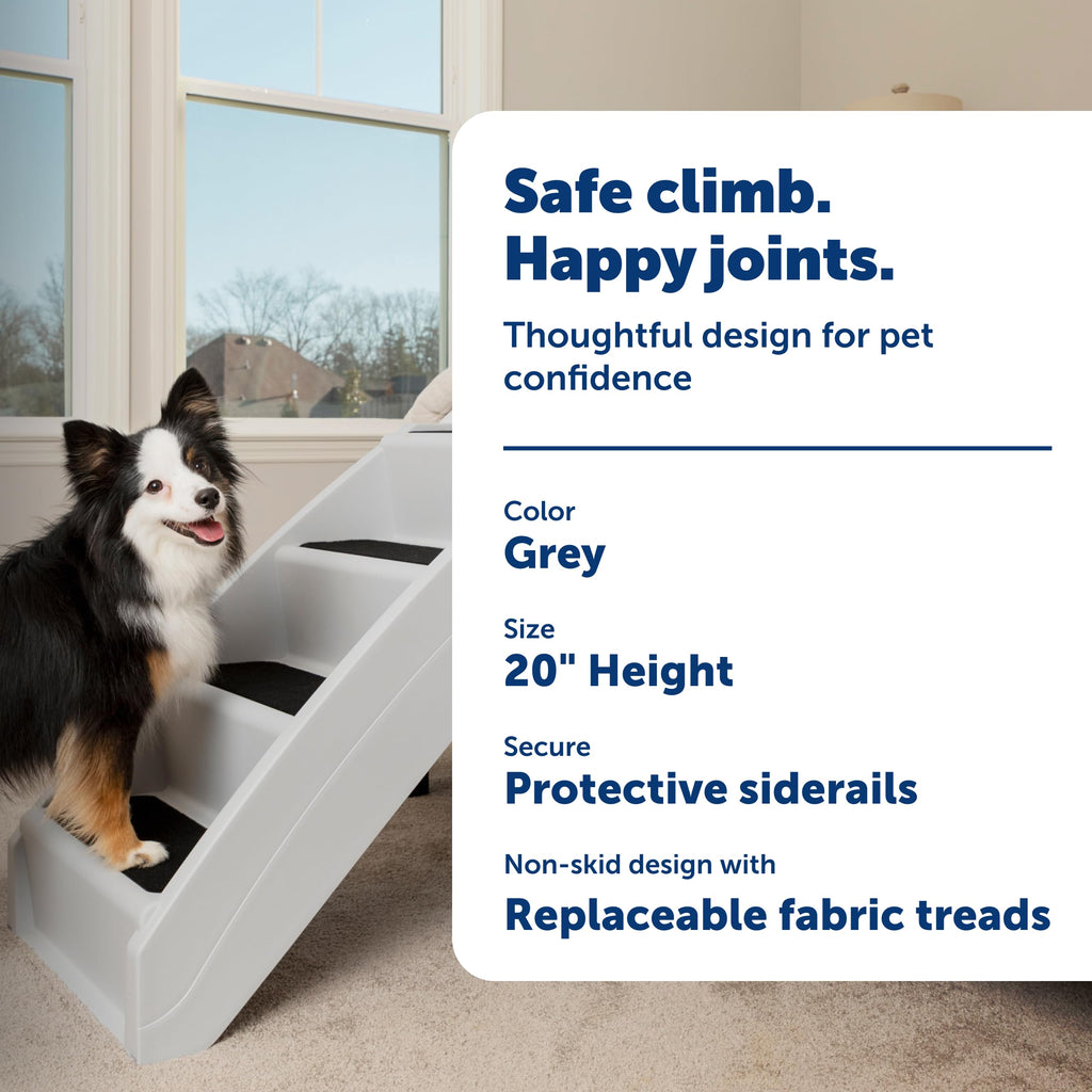 PetSafe CozyUp Folding Dog Stairs, Portable Indoor/Outdoor Pet Steps for Bed, Couch & Car, Grey, 20 Inch