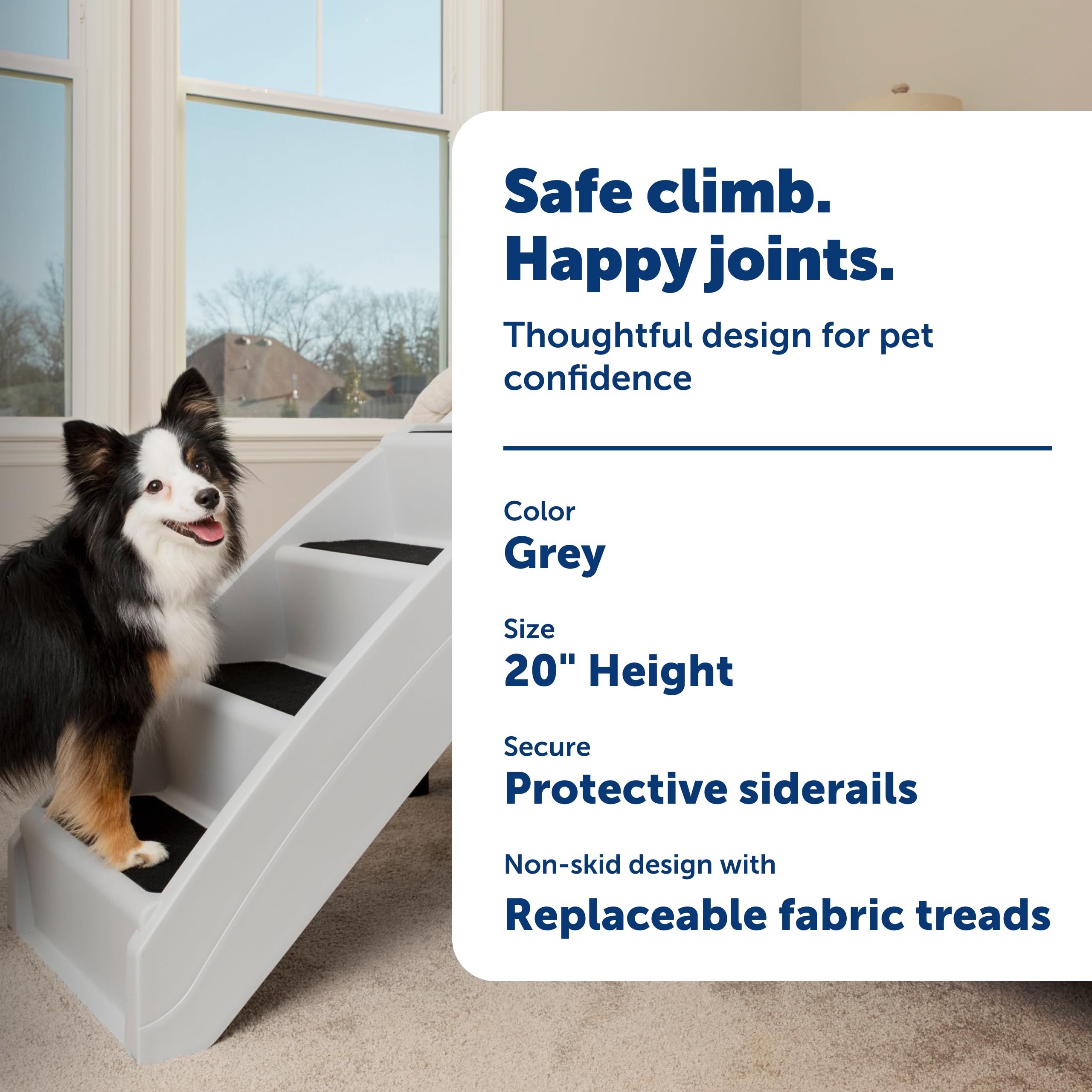 PetSafe CozyUp Folding Dog Stairs, Portable Indoor/Outdoor Pet Steps for Bed, Couch & Car, Grey, 20 Inch