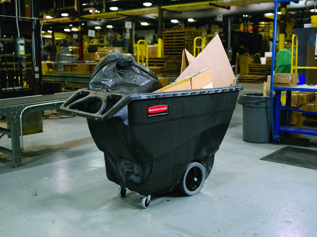 Rubbermaid Commercial Products Tilt Dump Truck, 1 Cubic Yard, 2100 lb Capacity, Black, Heavy Load Capacity with Wheels, Trash Recycling Cart for Office/Warehouse/Facility Management