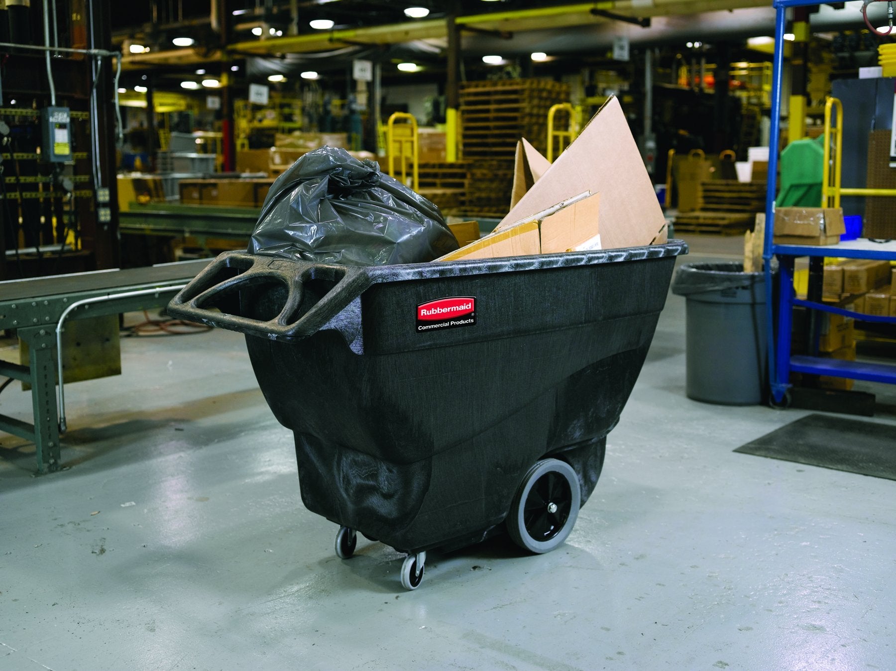 Rubbermaid Commercial Products Tilt Dump Truck, 1 Cubic Yard, 2100 lb Capacity, Black, Heavy Load Capacity with Wheels, Trash Recycling Cart for Office/Warehouse/Facility Management