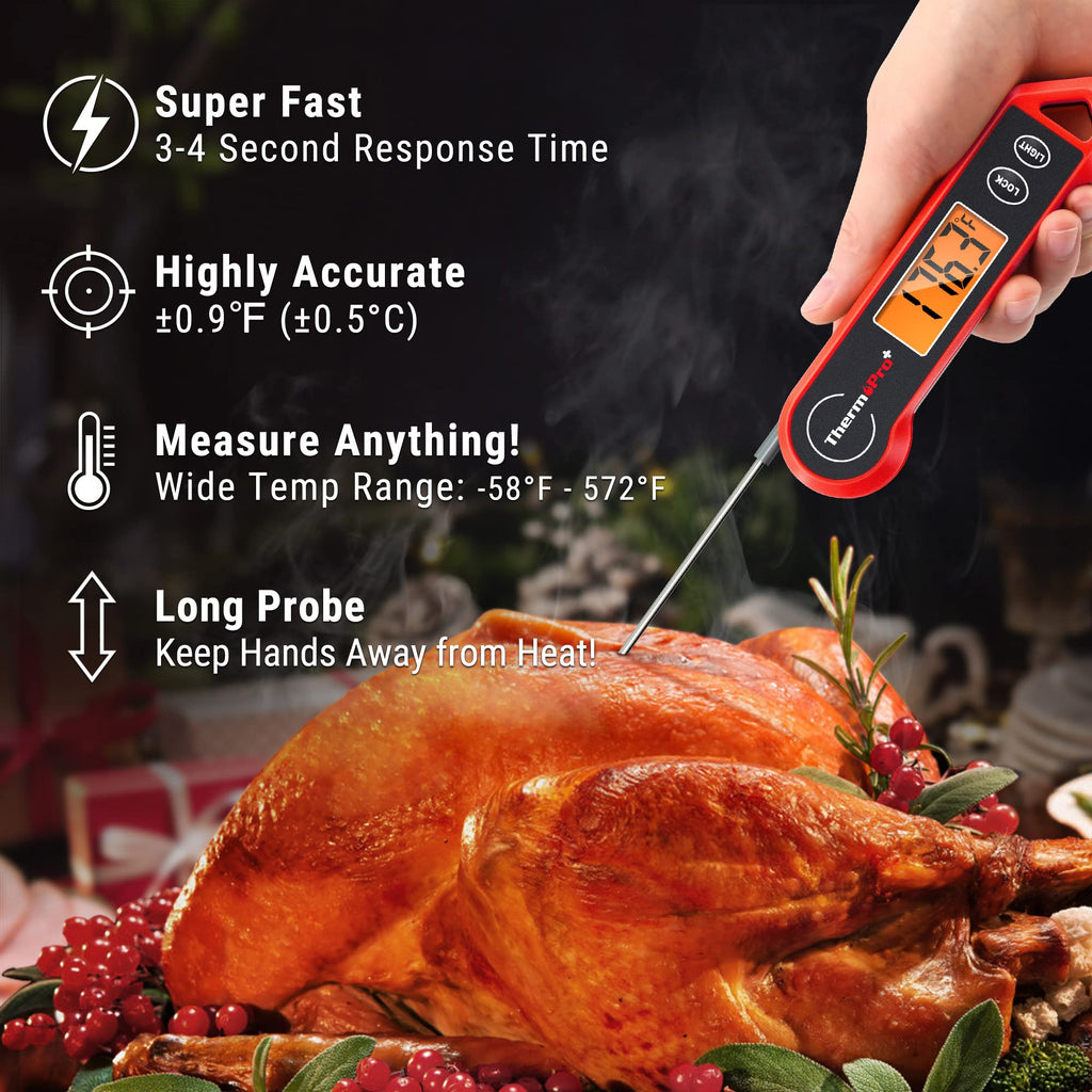 TempPro TP19H Digital Meat Thermometer for Cooking, 1 Sec Instant Read Food Thermometer with Motion-Sensing Wake for BBQ Grill Oil Fry Candy for Fathers Day Gift for Dad Men (Previously ThermoPro)