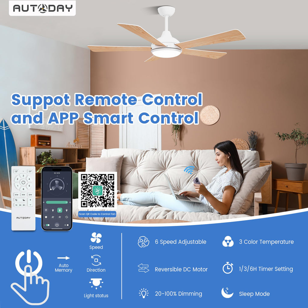 42 Inch Low Profile Ceiling Fan with Light, White Ceiling Fans with Lights and Remote, Flush Mount, 6 Speeds Reversible Quiet DC, 3CCT Dimmable, Indoor Outdoor Ceiling Fans for Patios Bedroom
