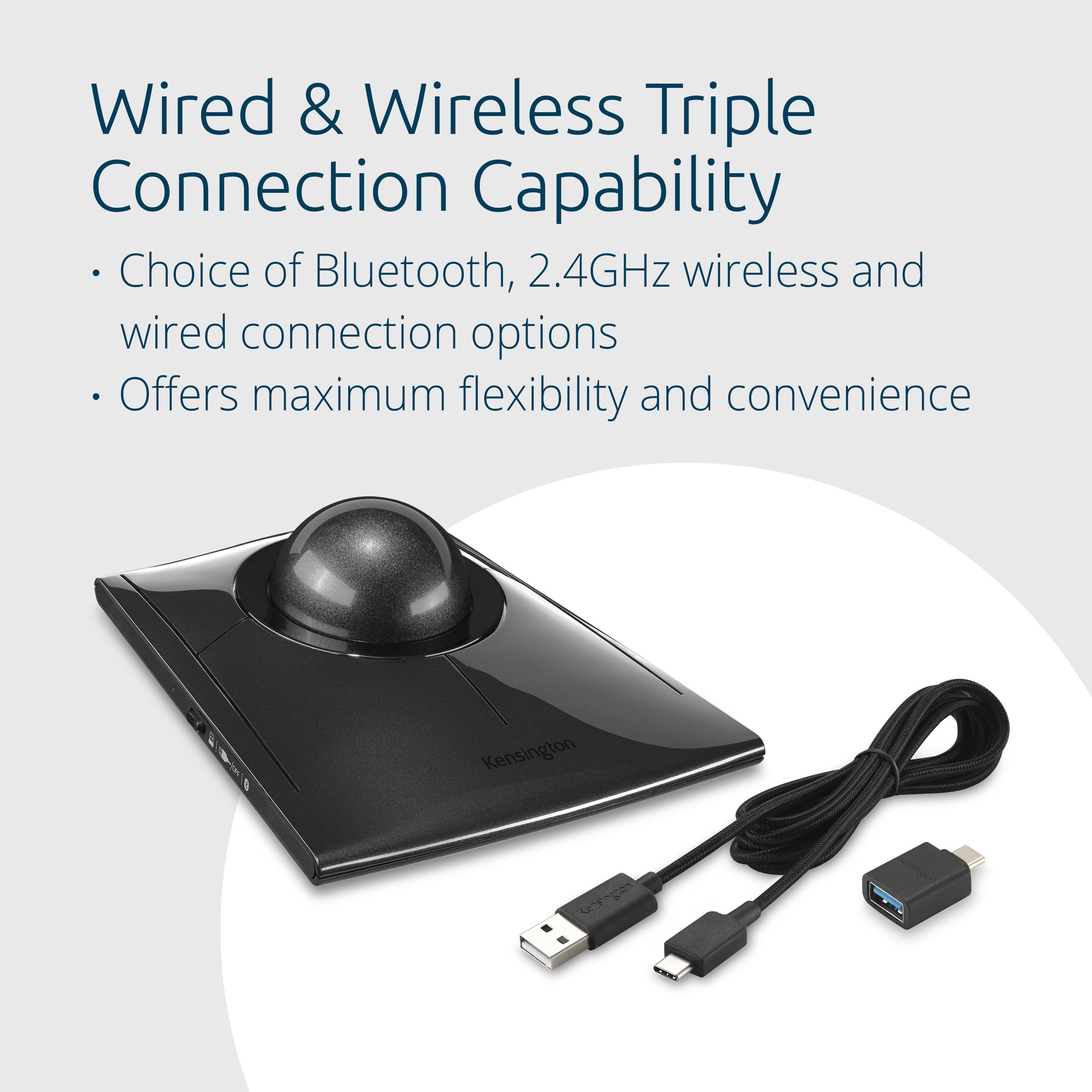 Kensington SlimBlade™ Pro Wireless Trackball, Rechargeable Battery, Bluetooth 2.4GHz Connection Options Black/Gray (K72085WW)
