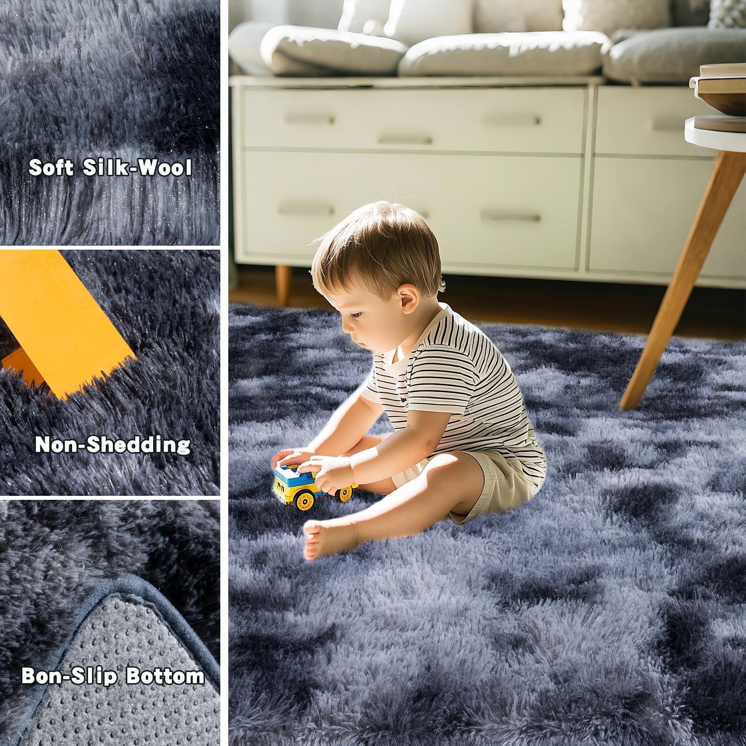 Beige Fluffy Rug for Bedroom 4x6ft - Ultra Soft & Non Slip Shaggy Area Rug, Comfy Durable Carpet for Living Room Kids Room Teens Dorm Home Decor, 1.7'' Thick Indoor Plush Carpets
