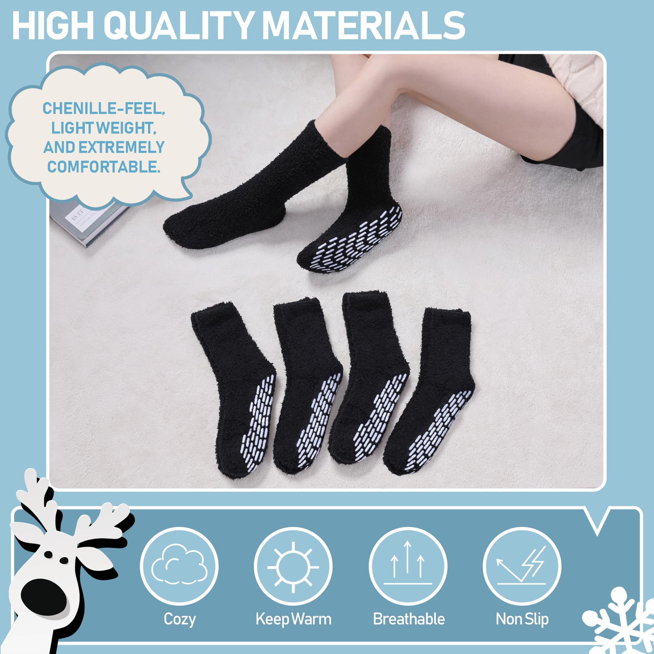 Yebing Non Slip Hospital Socks for Women with Grips Fuzzy Cozy Anti Skid Slipper Socks Winter Warm Soft Fluffy Sleep Socks