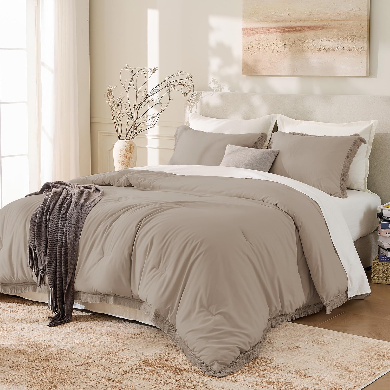 Andency Comforter Full Size Set Burnt Orange, 3 Pieces Boho Terracotta Winter Lightweight Bedding Comforter Sets, All Season Rust Tassel Bed Set (79x90In Comforter & 2 Pillowcases)