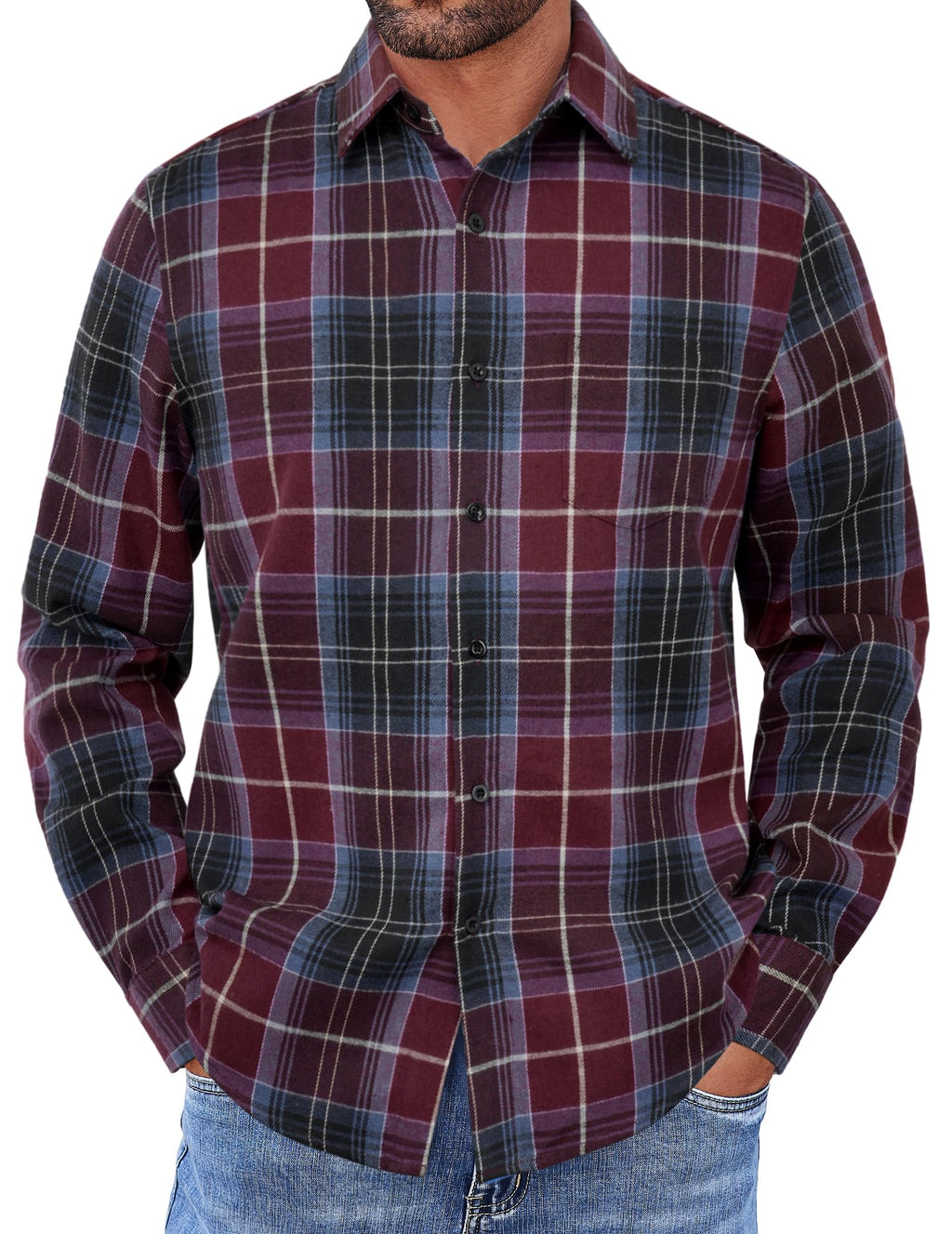 COOFANDY Mens Flannel Shirts Long Sleeve Button Down Shirt with Pocket Casual Shirts Work Shirts for Men
