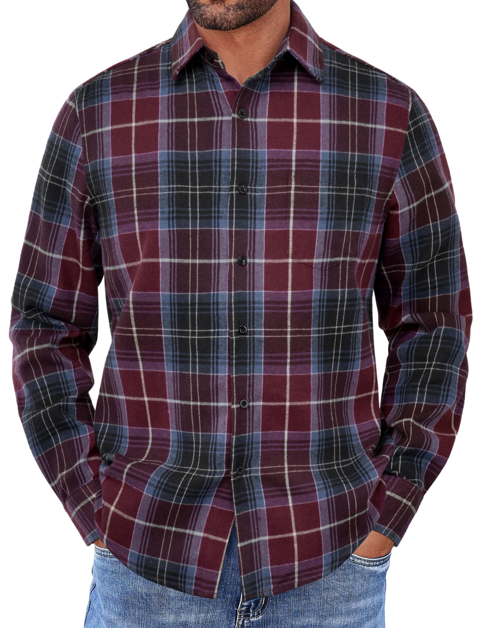 COOFANDY Mens Flannel Shirts Long Sleeve Button Down Shirt with Pocket Casual Shirts Work Shirts for Men