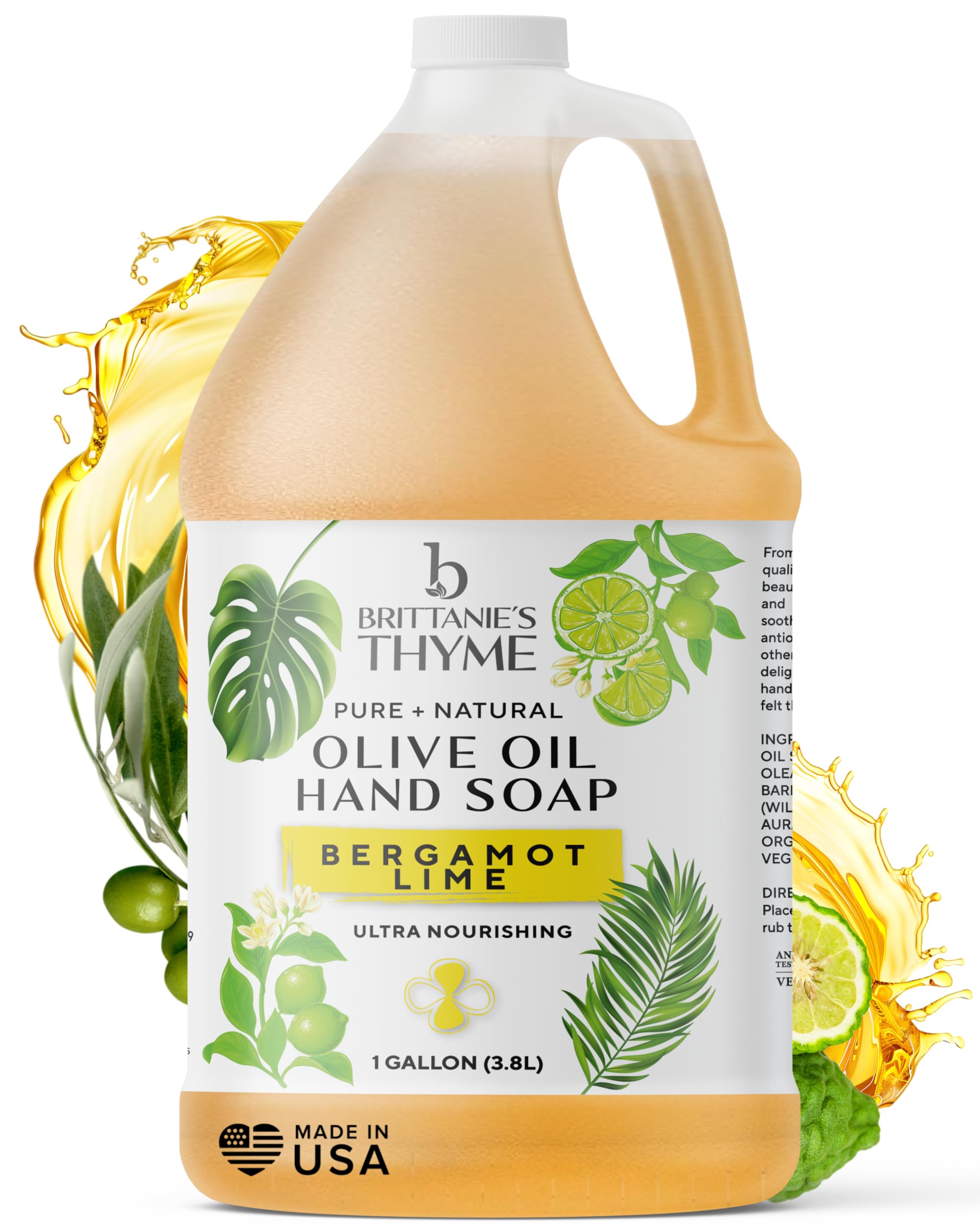 Brittanie’s Pure Castile Liquid Soap Refill, Bergamot Lime, 12 Ounce | Dish Soap, Hair & Body, Home, Gentle and Pure, Made with Natural Luxurious Oils, Vegan & Gluten Free Non-GMO