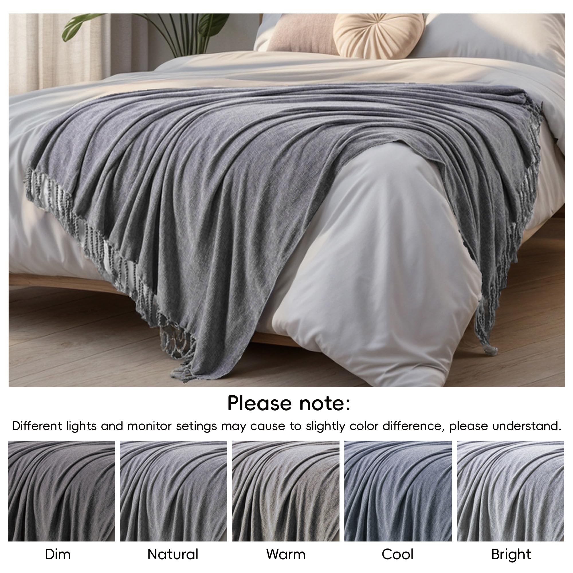 BATTILO HOME Beige Chenille Throw Blanket for Couch, Soft Cozy Textured Knit Throw Blanket with Handmade Fringe Tassels, Lightweight Decorative Farmhouse Blanket for Sofa Bed Chair, 50"x60"