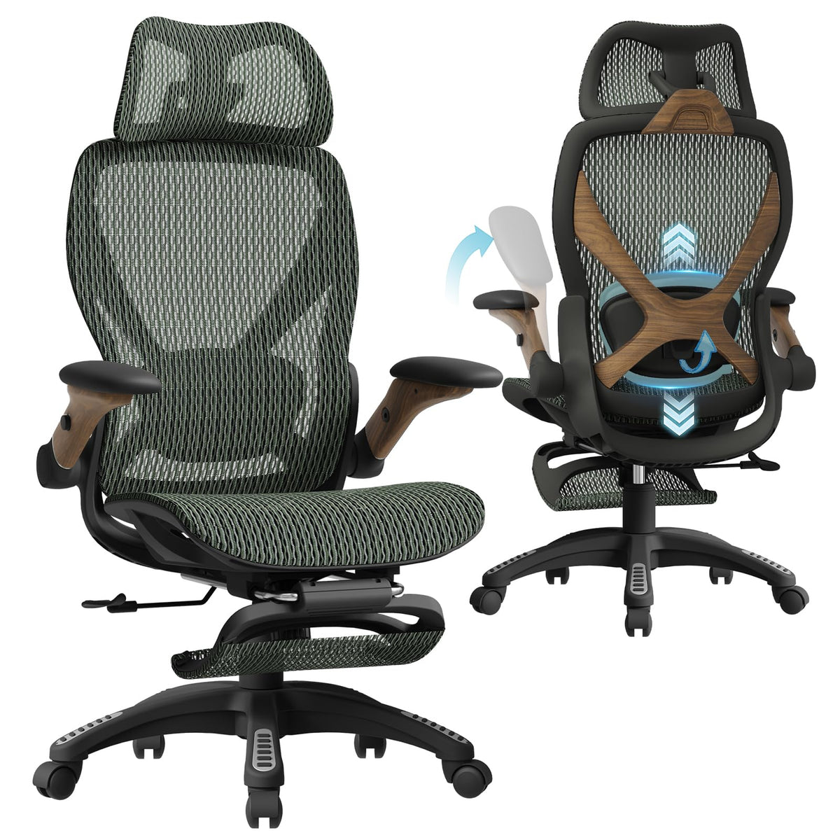 ELABEST X100 Ergonomic Office Chair with Footrest, Big and Tall Home Desk Chair with 5D Flip-Up Arms, Adjustable 3D Lumbar Support,High Back Rolling Computer Chair, Swivel Mesh Chairs (Coffee Break)